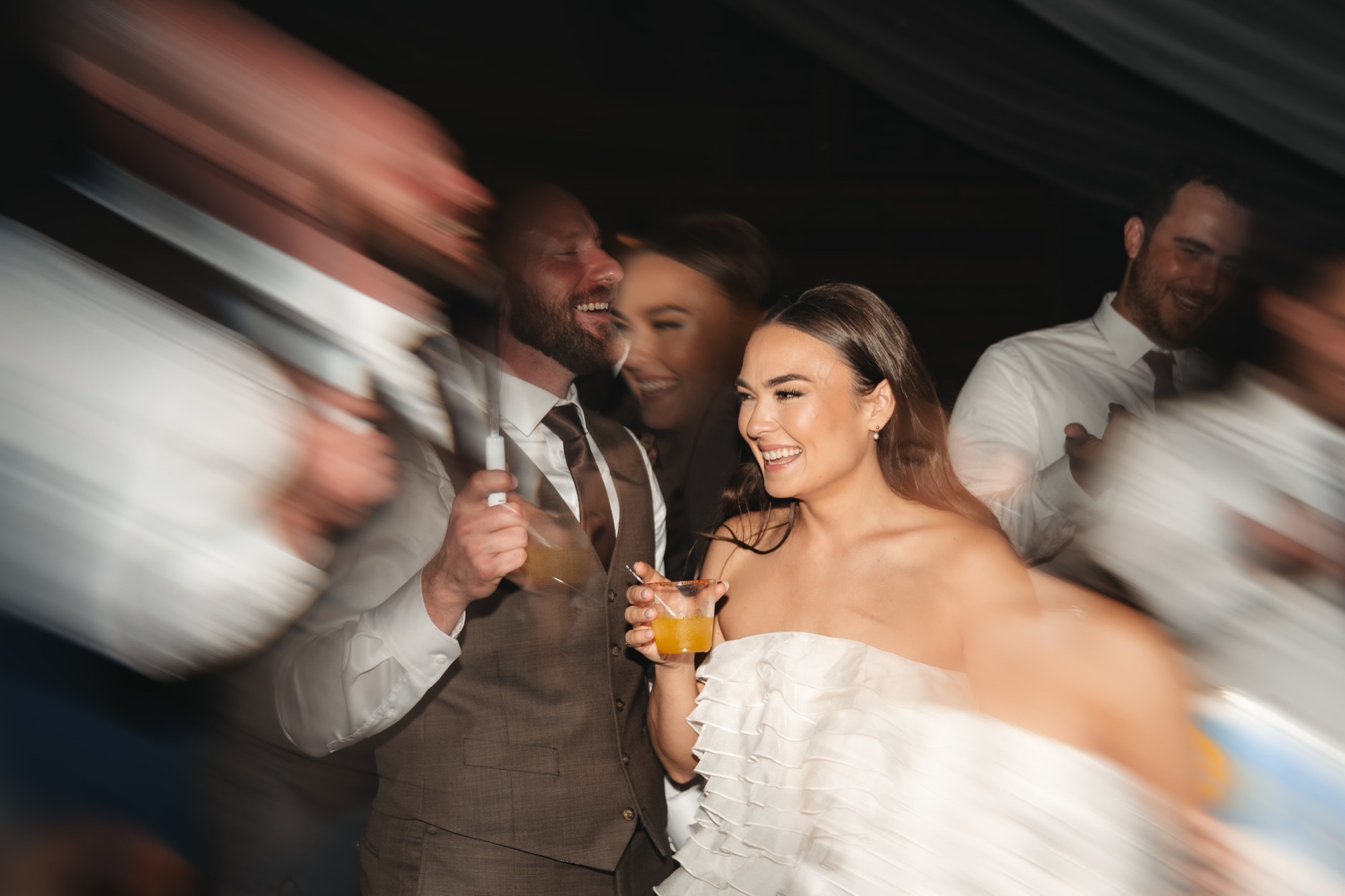 Joyful reception dancing, motion blur